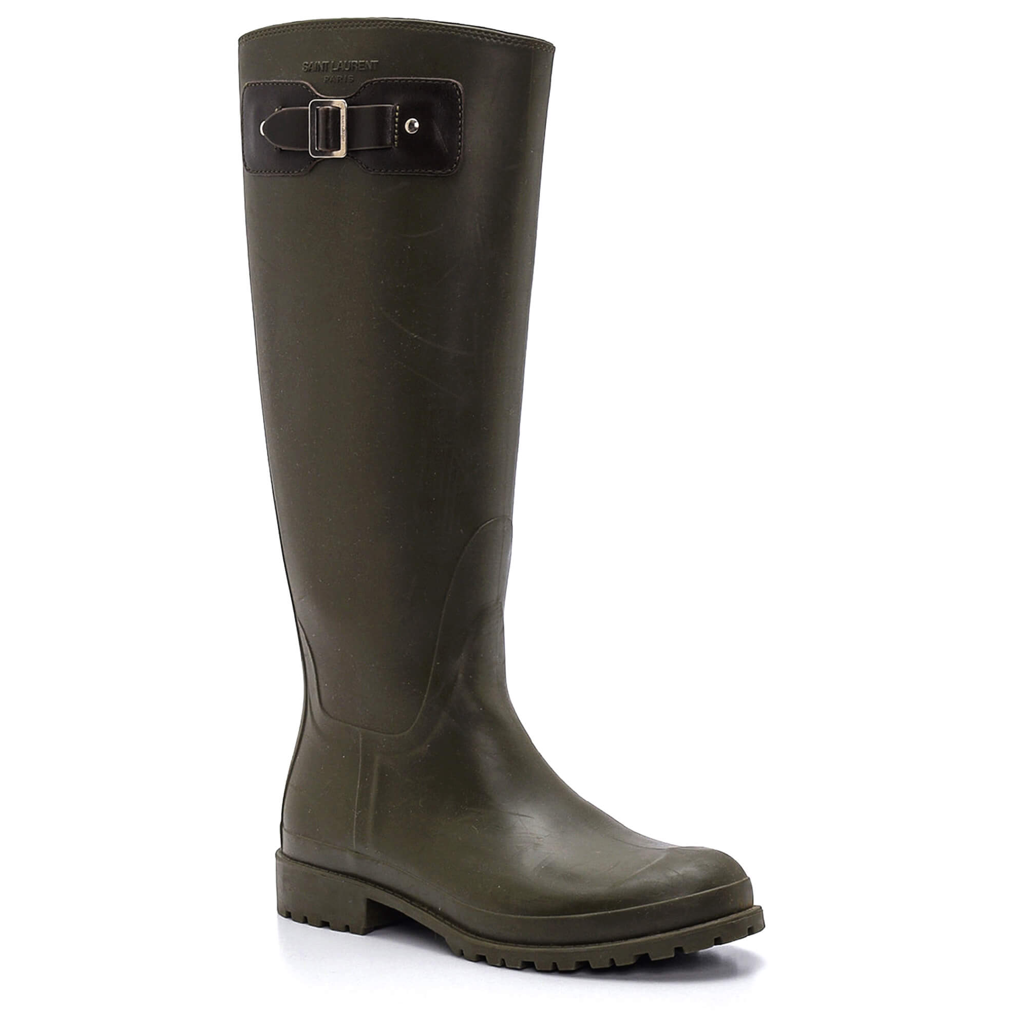 Yves Saint Laurent - Khaki Rubber Rain Boots 